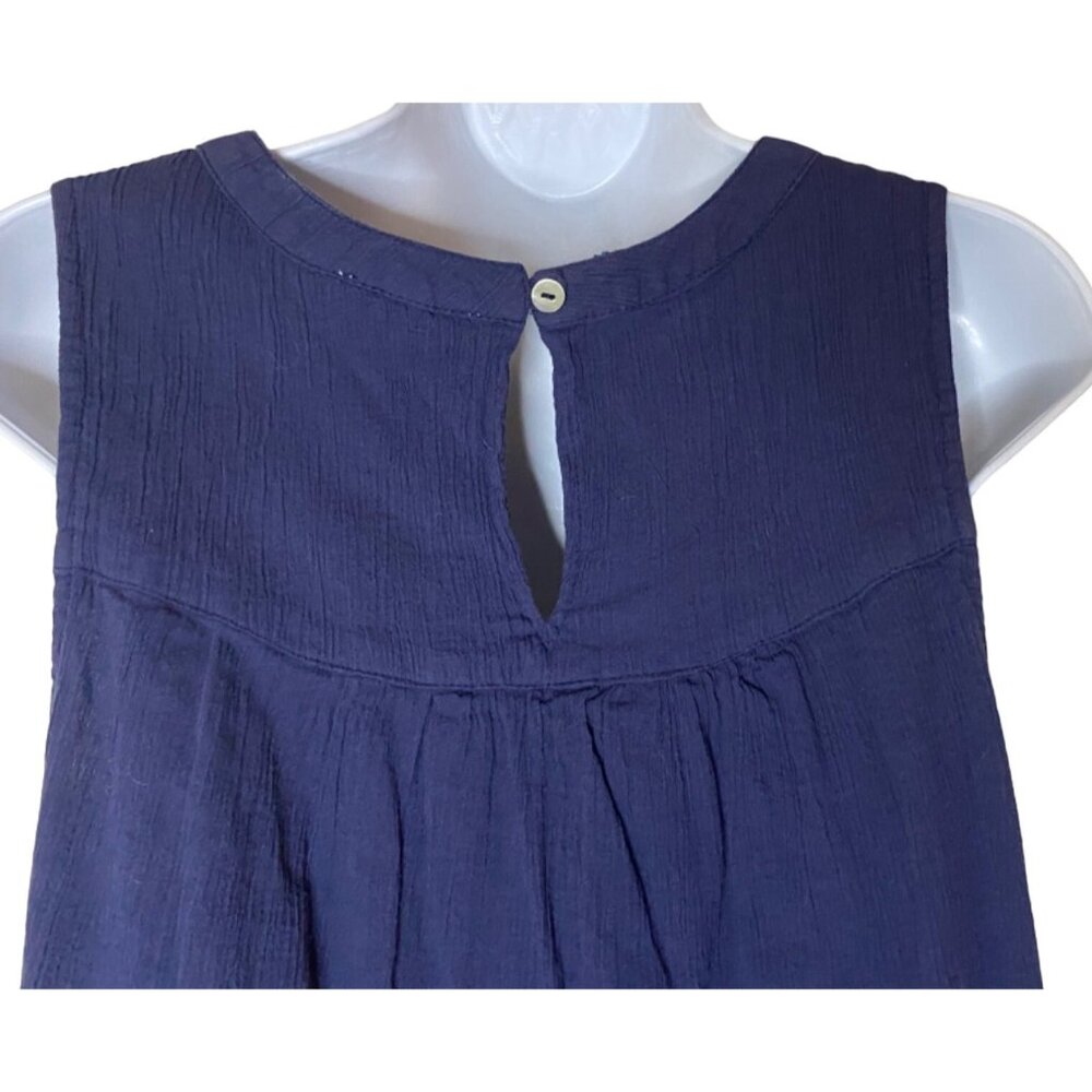 Navy Sleeveless Dress White Embroidery Keyhole Back Closure Beach Lunch Lounge S - Picture 6 of 9
